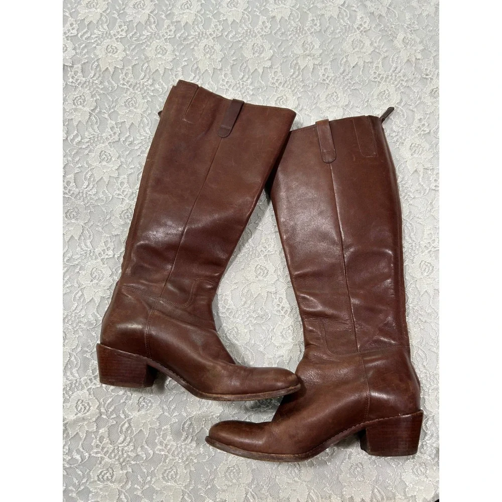 Cole Haan Welsey Brown Leather Knee High Riding Boots 6B Fall Preppy Minimalist